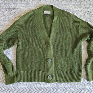 Universal Thread Ribbed Knit Grandad Cardigan Green Sweater Size XS EUC